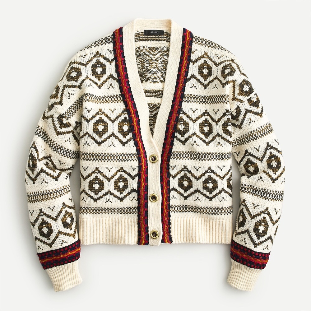 J.Crew Diamond Fair Isle cardigan sweater EUC